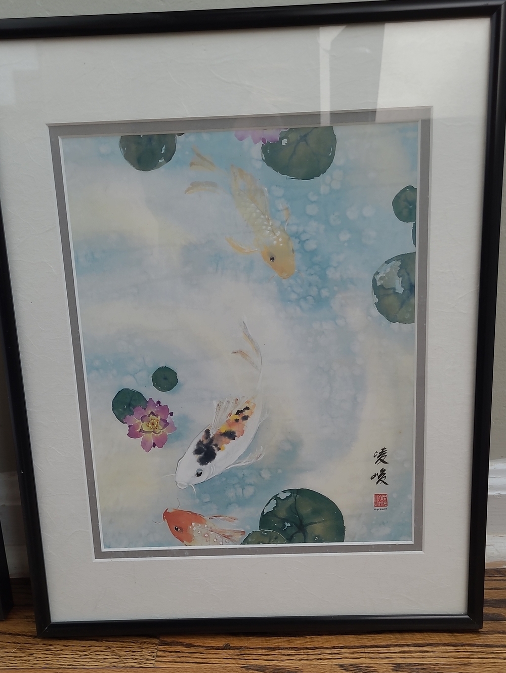 Framed Koi Pond Art Prints - Blue and White - Picture 3 of 5